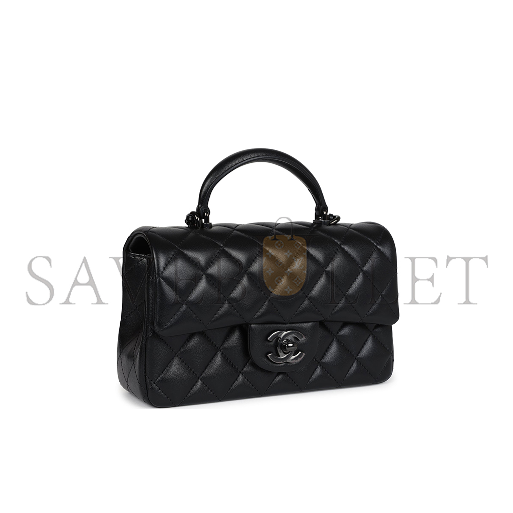 CHANEL MASTER MINI RECTANGULAR TOP HANDLE FLAP BAG SO BLACK LAMBSKIN AS2431 (20*13*6cm)